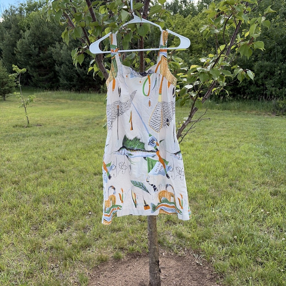 J.CREW Fishing Print Dress Size 4 Cotton Sundress Salt Water Fish Marlin Trout